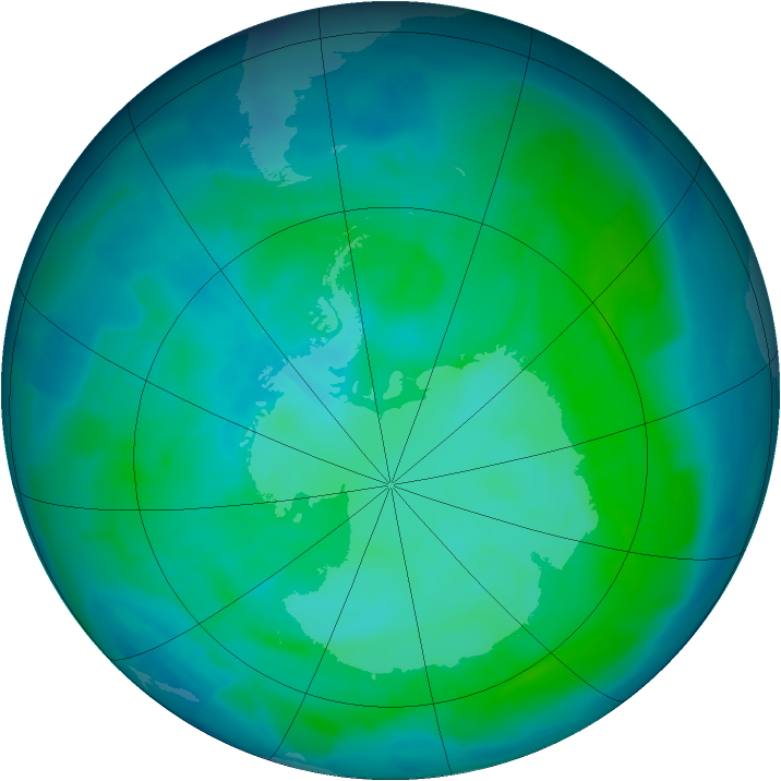 Antarctic ozone map for 18 January 2012